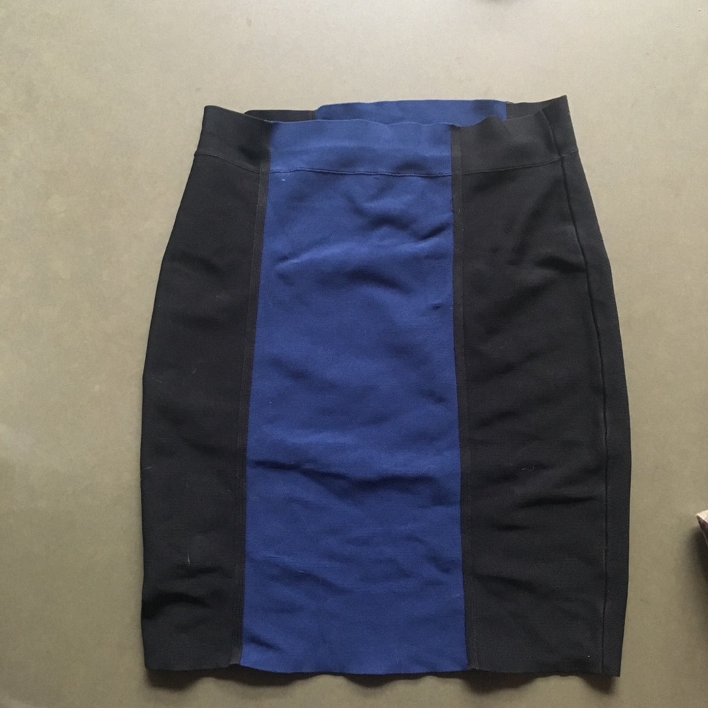 Bcbg black and navy blue color block bandage skirt